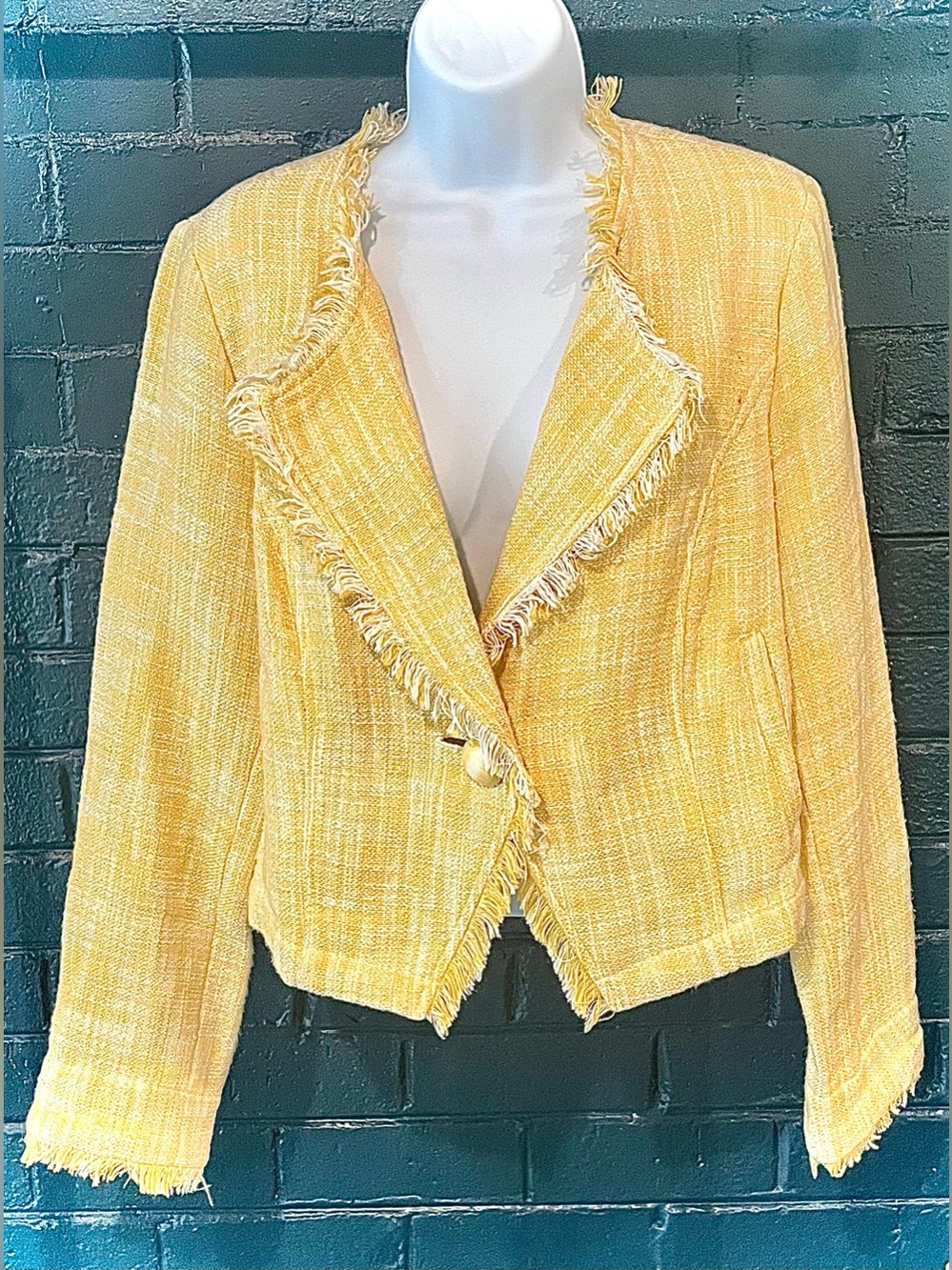 Yellow Fringe Tweed Jacket - Women Jackets & Coats